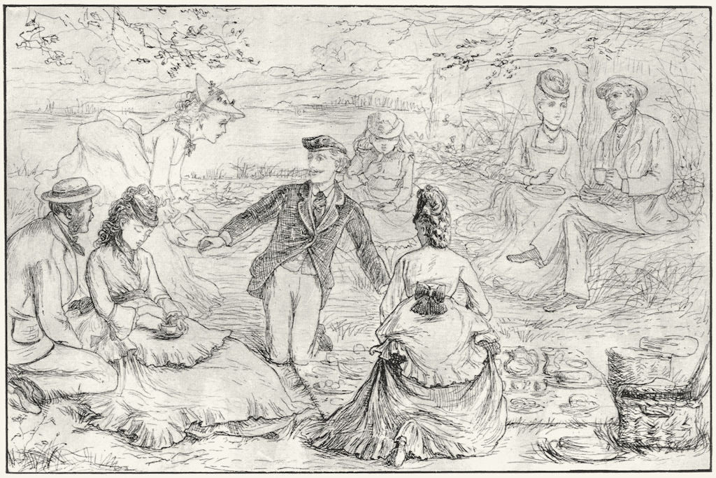 PORTRAITS. Picnic 1905 old antique vintage print picture